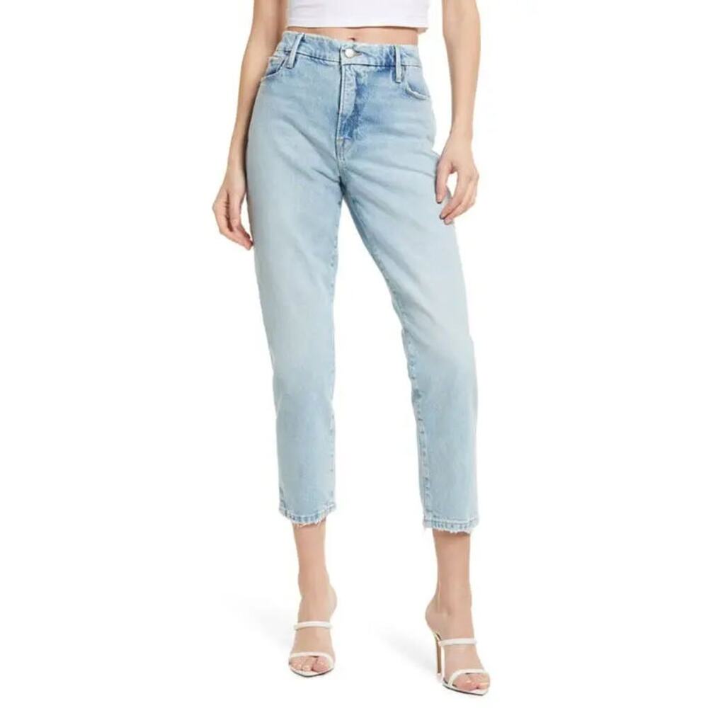 Good American Good Girlfriend High Waist Straight Leg Jeans Sz 8 / 29 Light Wash